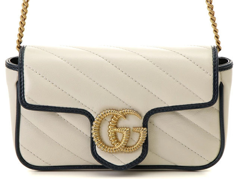 Gucci GG Marmont Chain Shoulder Bag Leather White x Navy Blue